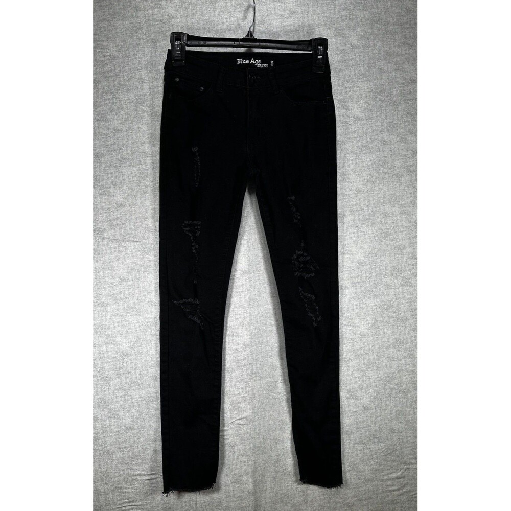 Blue Age Black Denim Distressed Juniors Size 5 Skinny Jeans